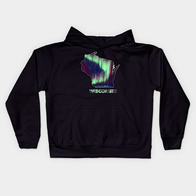 Wisconsin - Northern Lights Kids Hoodie by Anastasiya Malakhova